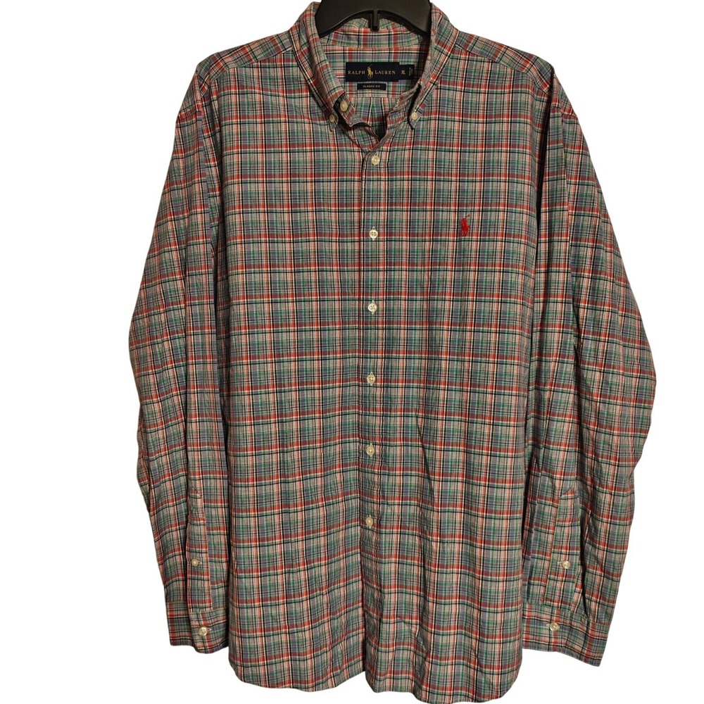Ralph Lauren Mens XL Classic Fit Plaid Button Down Shirt Green Red Multi Color